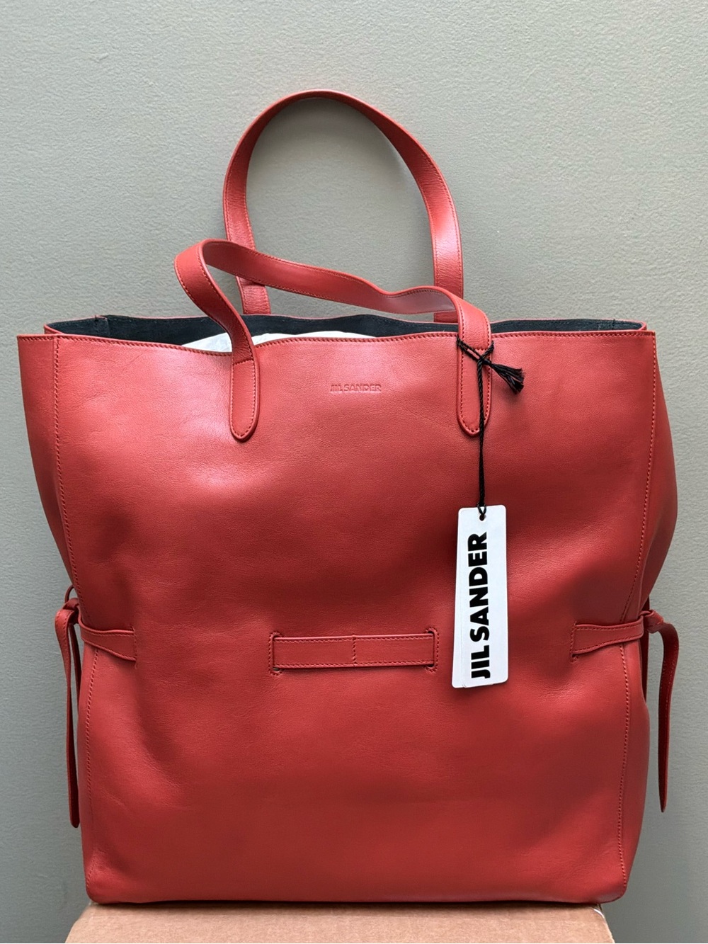 Jil Sander Coral-Red Leather Tote